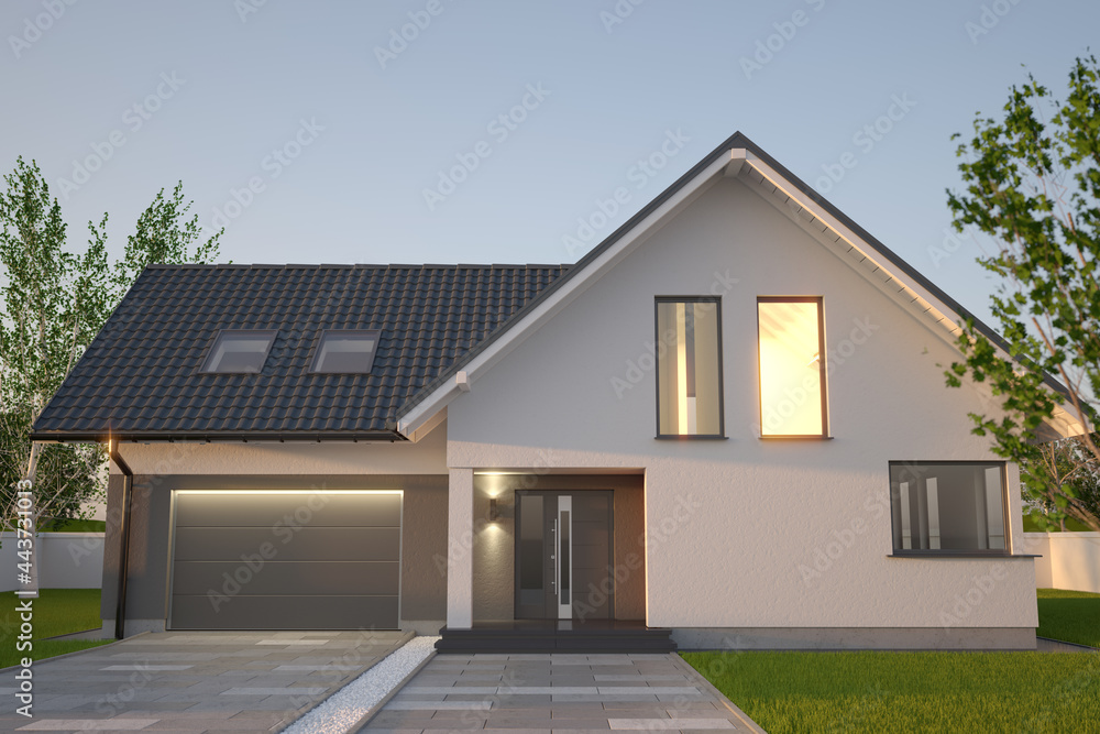 Modern single family house, 3D illustration Modern single family house, 3D illustration