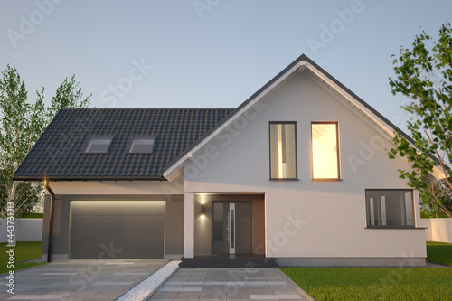 Modern single family house, 3D illustration