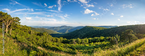 Wide panoramic overview of Shenandoah mountains and hills from above photo