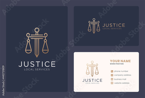 monogram justice logo design with sword shape.