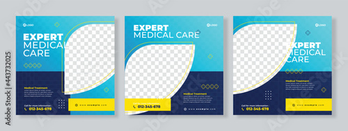 Set of three medical social media pack template premium vector
