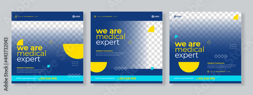 Set of three medical social media pack template premium vector