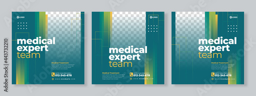 Set of three medical social media pack template premium vector