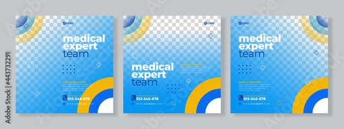 Set of three medical social media pack template premium vector