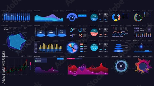 Different UI, UX, GUI mobile screens modern infographic. Template dashboard infographic, charts, graph and graphic UI, UX, KIT elements. Info chart elements for online statistics and data analytics.