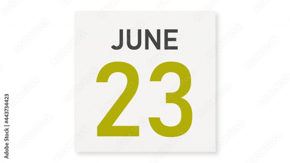 June 23 date behind torn page of a calendar, 3d animation June 23 date behind torn page of a calendar, 3d animation