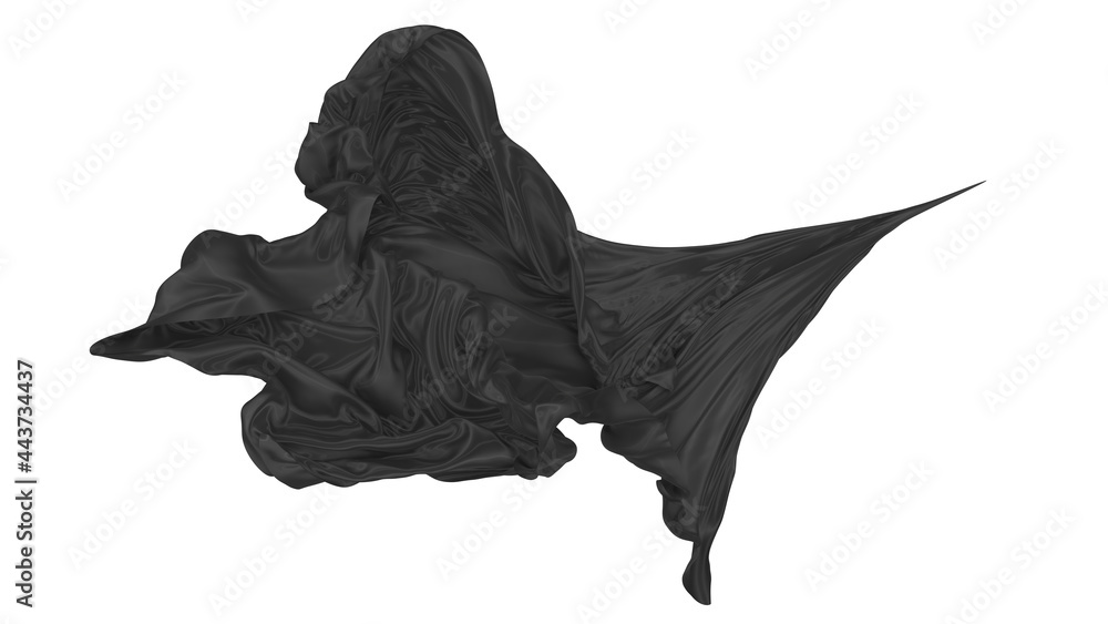 Beautiful flowing fabric of black wavy silk or satin. 3d rendering image. Beautiful flowing fabric of black wavy silk or satin. 3d rendering image.