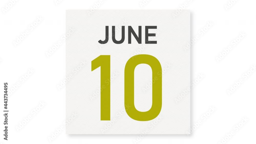 June 10 date behind crumpled paper page of a calendar, 3d animation June 10 date behind crumpled paper page of a calendar, 3d animation