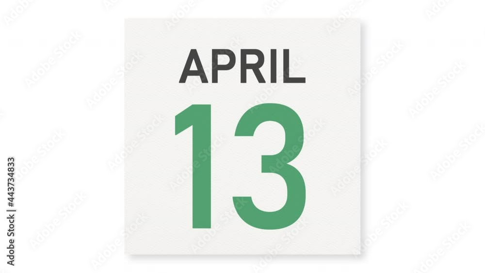 April 13 date after torn page of a paper calendar, 3d animation April 13 date after torn page of a paper calendar, 3d animation