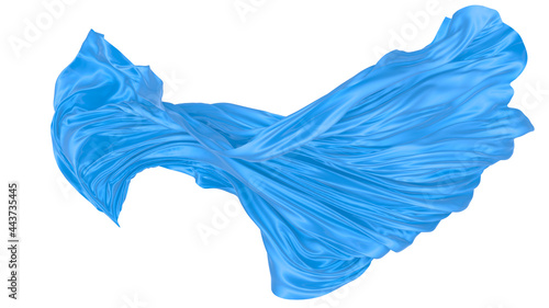 Beautiful flowing fabric of blue wavy silk or satin. 3d rendering image.