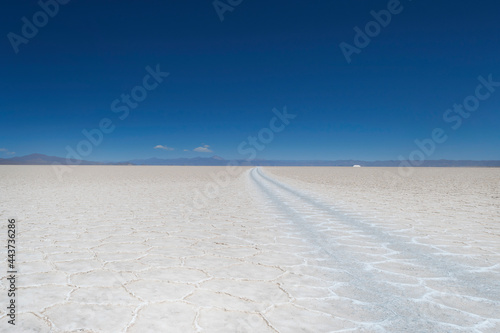 Path on Salar of Salinas Grandes in Argentine.