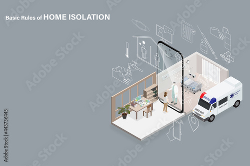 Basic rules of home isolation concept when diagnosed as infected with corona virus is to self isolate at home by separating room between infected and uninfected
