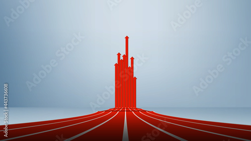 Athletic track becomes perspective upward arrows. Business competition concept.