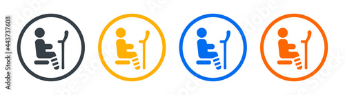 Person have leg injury sit on priority seat icons. Public transportation sign.