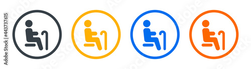Old seniors sit on priority seat icon set. Public transportation concept.