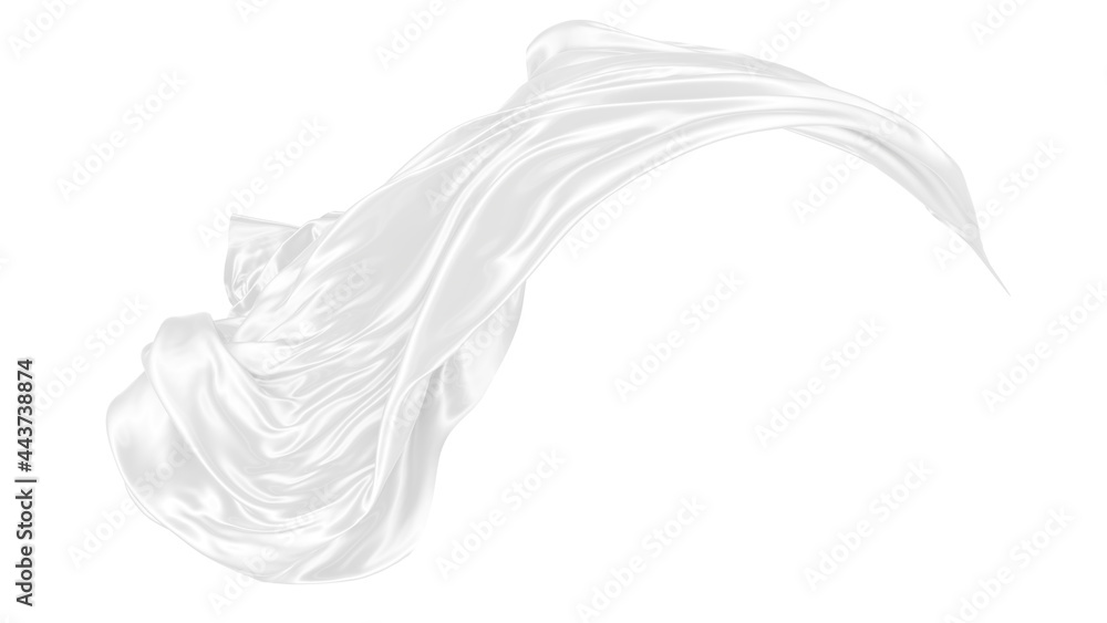 Beautiful flowing fabric of white wavy silk or satin. 3d rendering image. Beautiful flowing fabric of white wavy silk or satin. 3d rendering image.