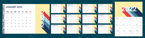 calendar 2022. set of 12 month template desk calendar. all month on one page of 2022 poster calendar. retro design. week start on monday and sunday as weekend.good for daily log,schedule,planner,etc.