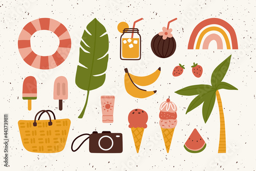 Summer holiday sticker pack cute elements doodle illustration