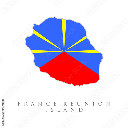 Map and flag of Reunion french island.. Map outline and flag of reunion, State flag and national flag. with name text Reunion.