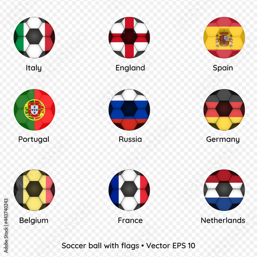 Soccer ball with flags isolated on transparent background, vector illustration