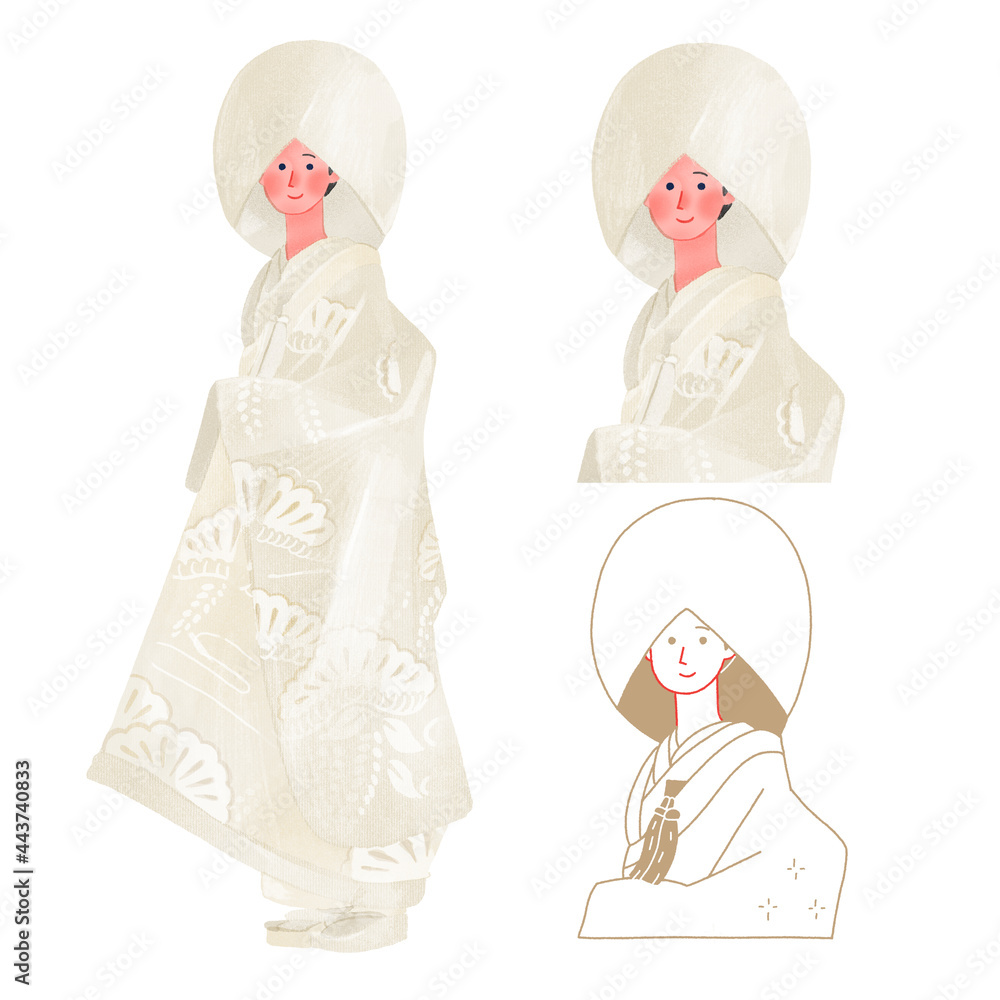 結婚式に白無垢を着た女性全身手描きイラスト Stock イラスト Adobe Stock