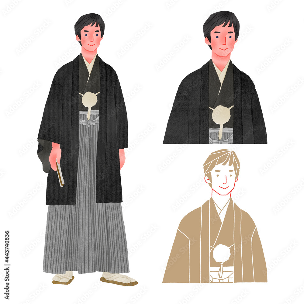 結婚式に和装をする男性高校生全身手描きイラスト Stock イラスト Adobe Stock
