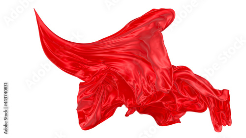 Beautiful flowing fabric of red wavy silk or satin. 3d rendering image.