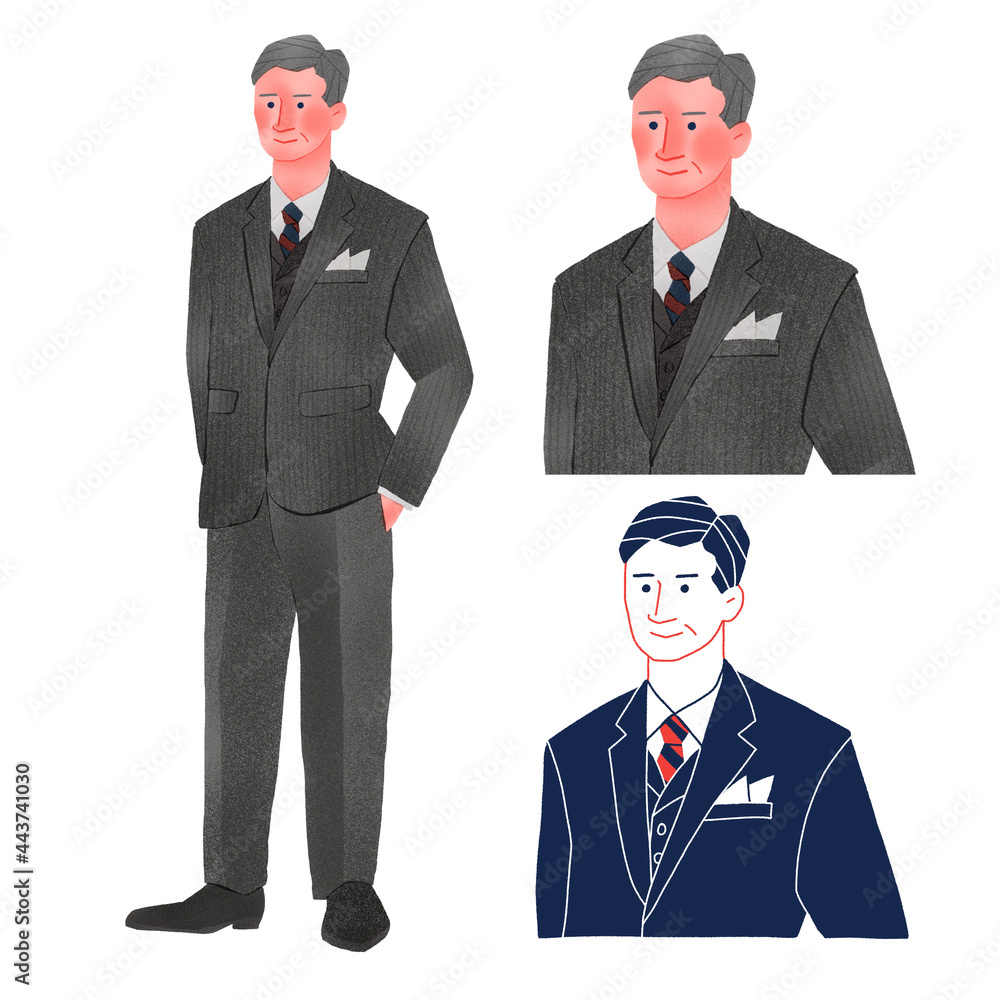 ハンカチーフ スーツを着た男性人物全身手描きイラスト Stock Illustration Adobe Stock