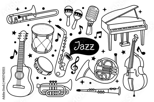 Jazz music doodle illustration isolated background