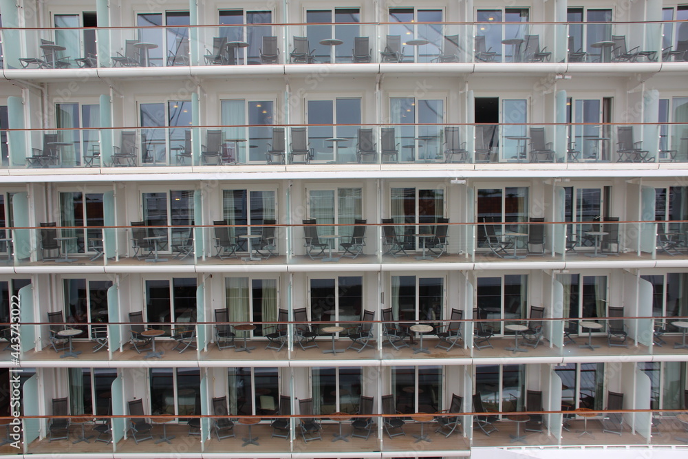 Cruise ship cabins and balconies, Vncouver, British Columbia, Canada. Cruise ship cabins and balconies, Vncouver, British Columbia, Canada.