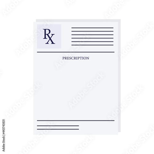 Rx form, prescription, medical paper document with medications. Realistic form of doctor's recipe template with pills. Healthcare concept, rx blank, pharmacy, clinic, hospital page.Vector illustration