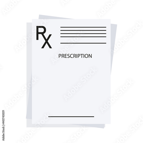 Rx form, prescription, medical paper document with medications. Realistic form of doctor's recipe template with pills. Healthcare concept, rx blank, pharmacy, clinic, hospital page.Vector illustration