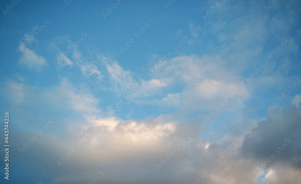 Beautiful blue sky with white fluffy cloud background