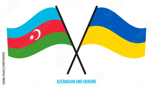 Azerbaijan and Ukraine Flags Crossed And Waving Flat Style. Official Proportion. Correct Colors.