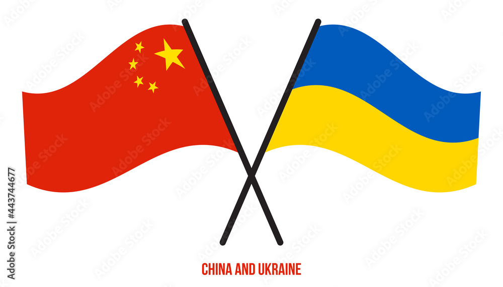 China and Ukraine Flags Crossed And Waving Flat Style. Official Proportion. Correct Colors. China and Ukraine Flags Crossed And Waving Flat Style. Official Proportion. Correct Colors.