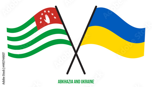 Abkhazia and Ukraine Flags Crossed And Waving Flat Style. Official Proportion. Correct Colors.