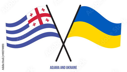 Adjara and Ukraine Flags Crossed And Waving Flat Style. Official Proportion. Correct Colors.