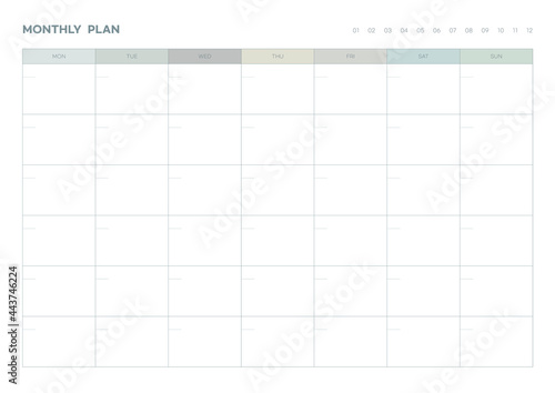 Note, scheduler, diary, calendar planner document template illustration. monthly plan form.