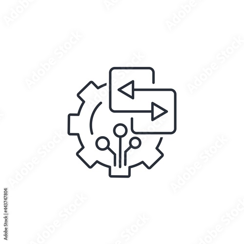 Electronic automatic machine for the exchange and conversion of data and resources. Integration and automation of processes. Vector linear icon isolated on white background.