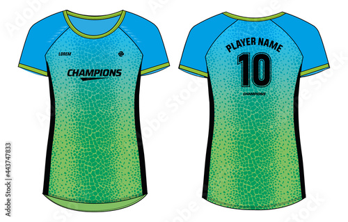 Women Sports Jersey t-shirt design concept Illustration, giraffe skin pattern t shirt for girls and Ladies Volleyball jersey, Football, badminton, Soccer, netball. Sport uniform kit for sports