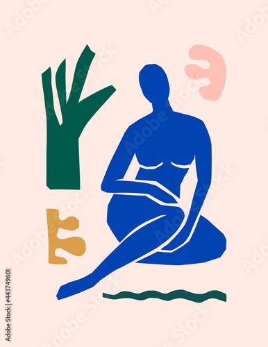 Fototapeta Matisse-inspired Abstract Art of the Female Figure and Organic Shapes in a trendy minimalist style