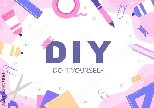 DIY Tools Do It Yourself Background Illustration For Home Renovation and Creative Projects. Using To Banner, Wallpaper or Landing Page Template