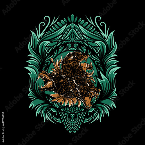 kerberos animal illustration with ornament photo