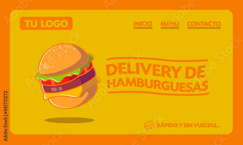 Idea gráfica de sitio web. Concepto de delivery de hamburguesas. Comida Rápida. Web de comida rápida.