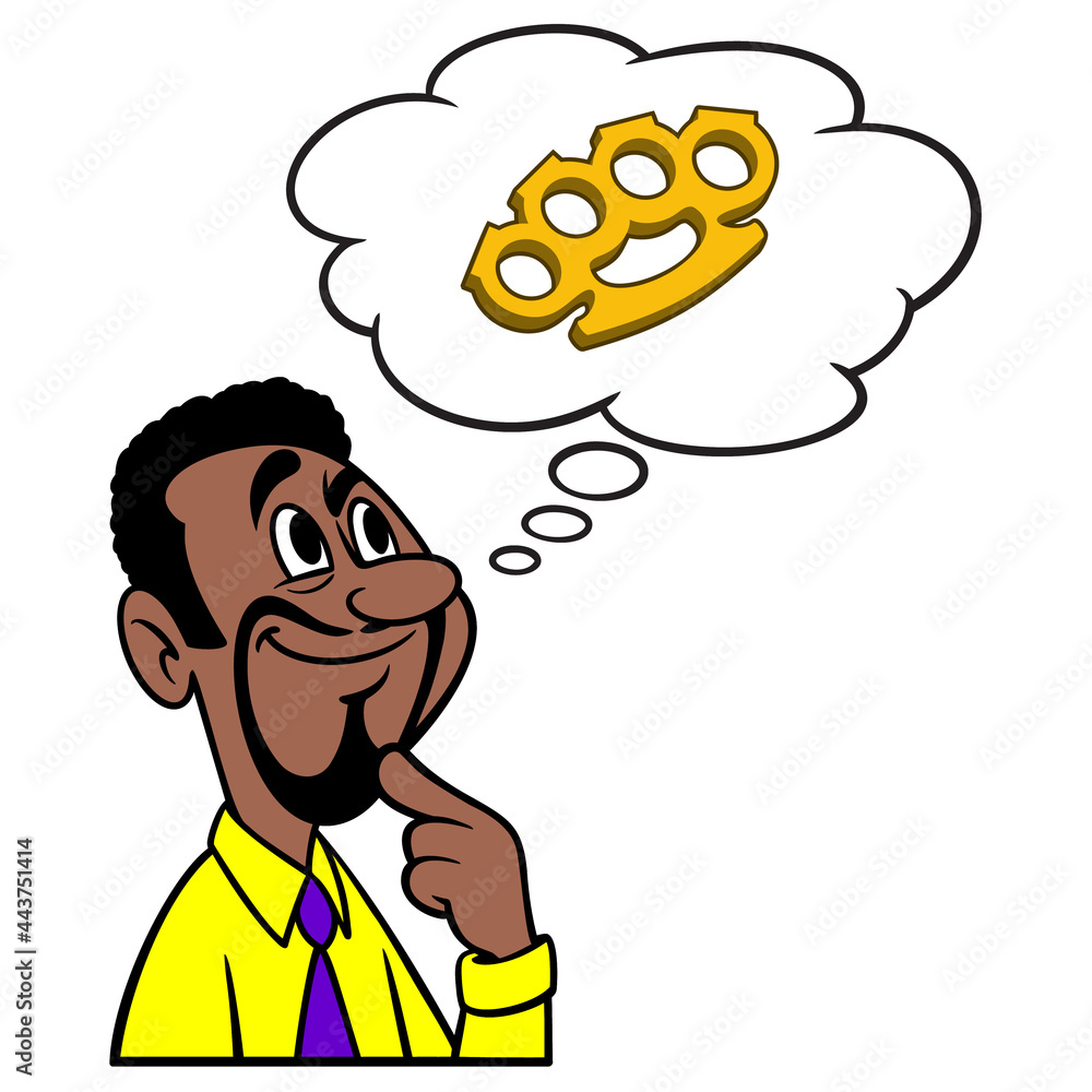 Man thinking about Brass Knuckles - A cartoon illustration of a man thinking about Brass Knuckles. Man thinking about Brass Knuckles - A cartoon illustration of a man thinking about Brass Knuckles.