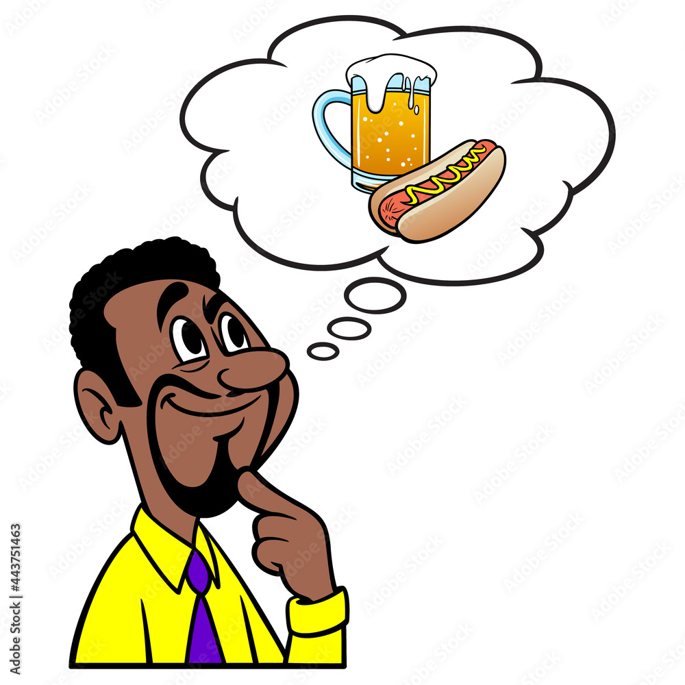 Man thinking about Oktoberfest - A cartoon illustration of a man thinking about having a hotdog and Beer at Oktoberfest. Man thinking about Oktoberfest - A cartoon illustration of a man thinking about having a hotdog and Beer at Oktoberfest.