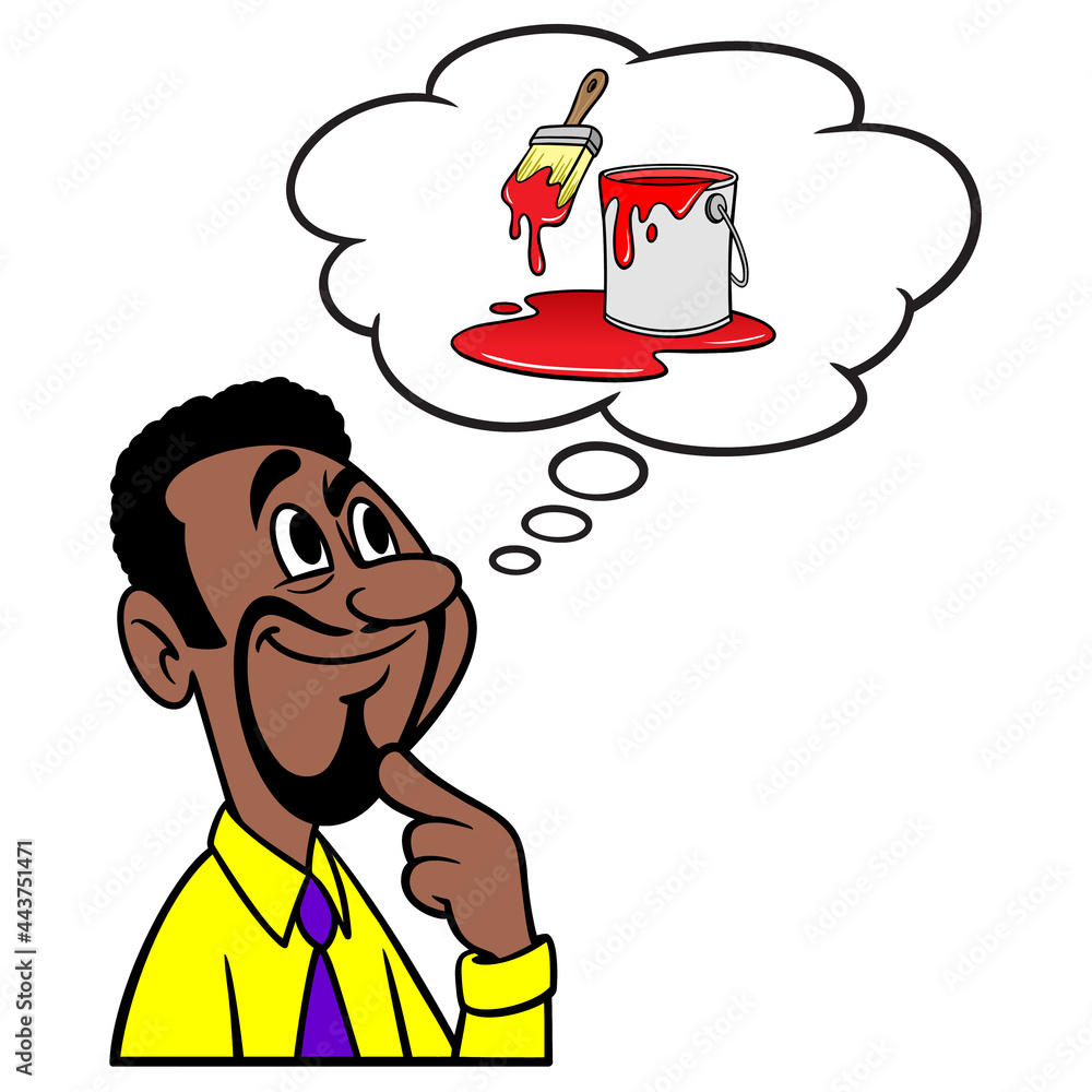 Man thinking about Painting - A cartoon illustration of a man thinking about a Painting project. Man thinking about Painting - A cartoon illustration of a man thinking about a Painting project.