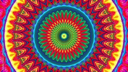 4K Colorful kaleidoscope background. Abstract multicolored motion graphics background for yoga specialist, astrology, art therapist, night club, music video.
