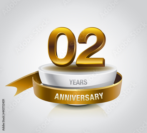 years golden anniversary logo celebration with ring and ribbon.