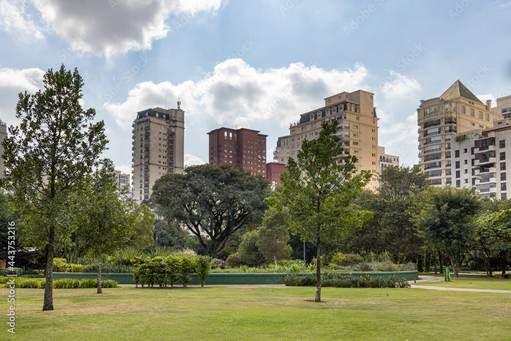 Natureza do parque do Povo em São Paulo em região nobre da cidade, próximo a alguns prédios de luxo
